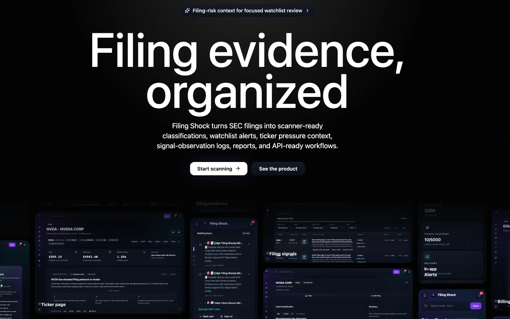 FilingShock web application